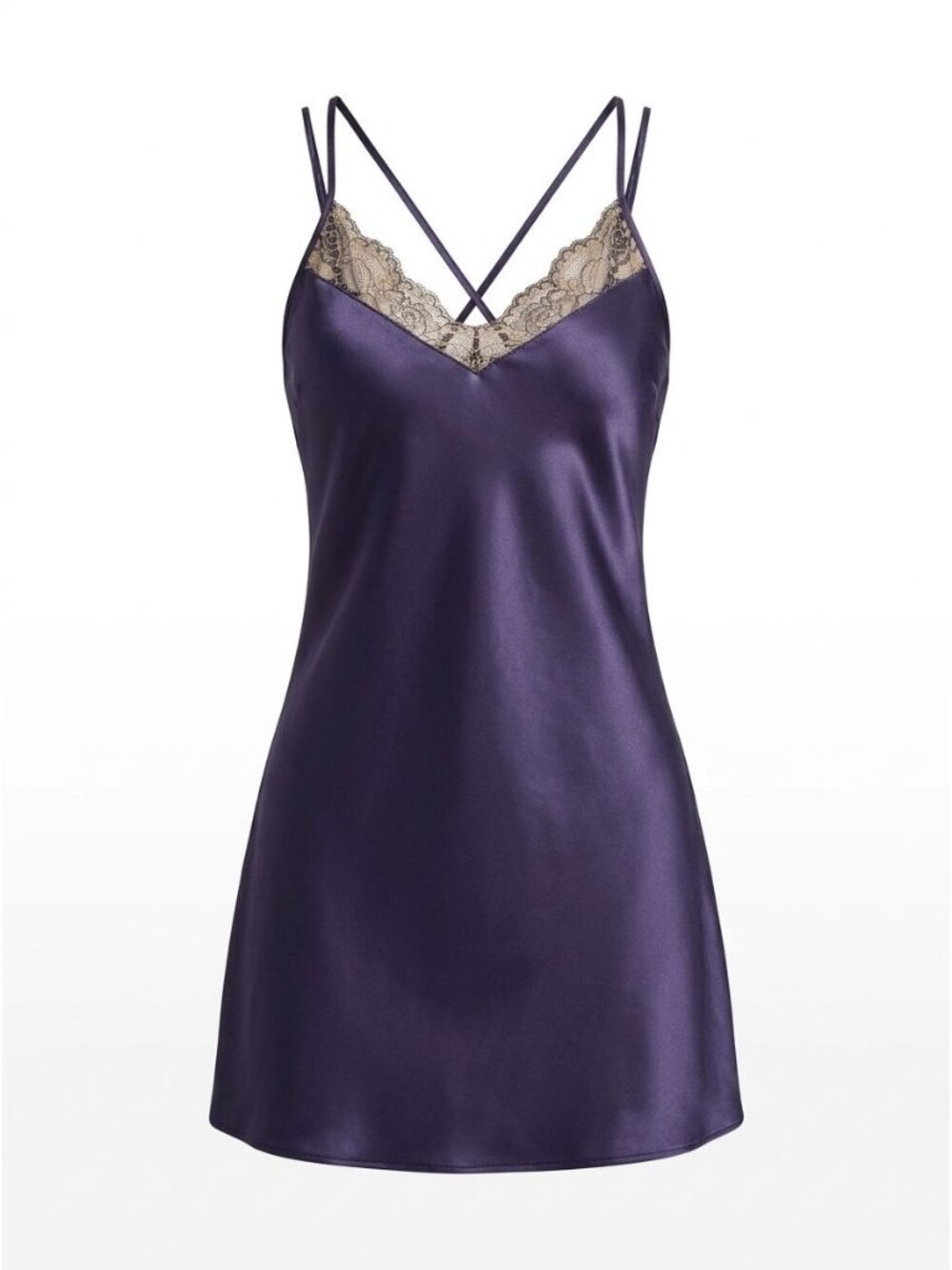 NWT Linea Donatella Geliila Satin Lace Chemise Sz L Eggplant Purple Sleepwear